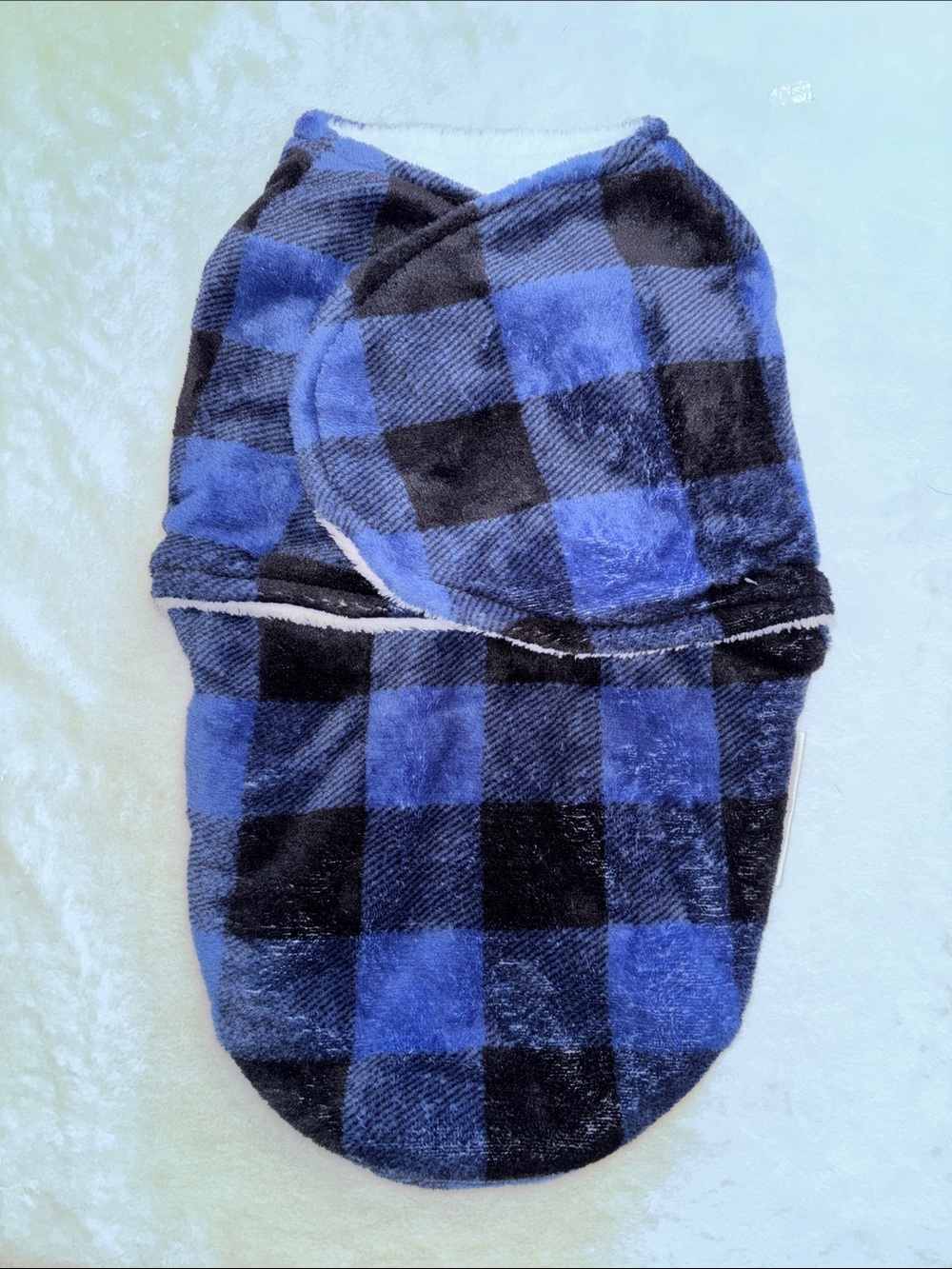 (3 for $10) Blue and Black Buffalo Plaid Plush Pet Swaddle